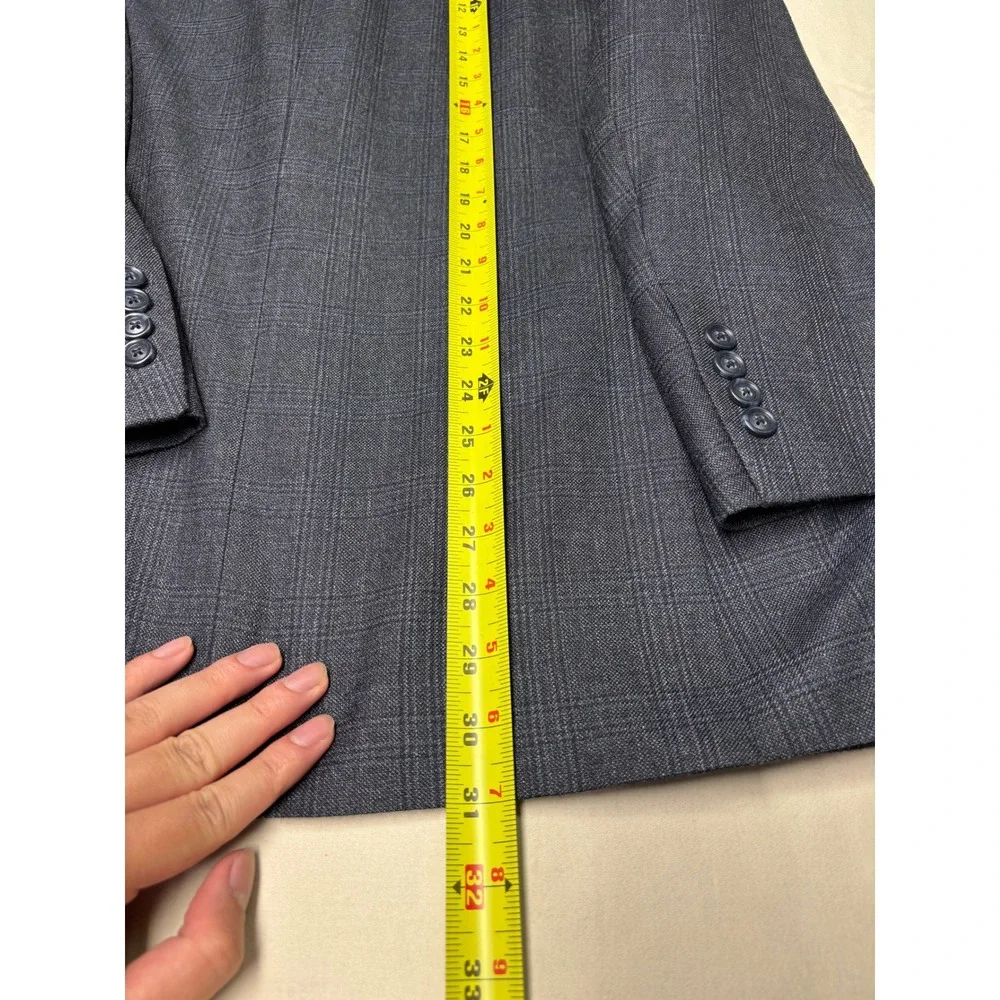 Jos. A. Bank Travelers Collection Blazer‎ Mens 39R Silk Wool Blue Grey Plaid